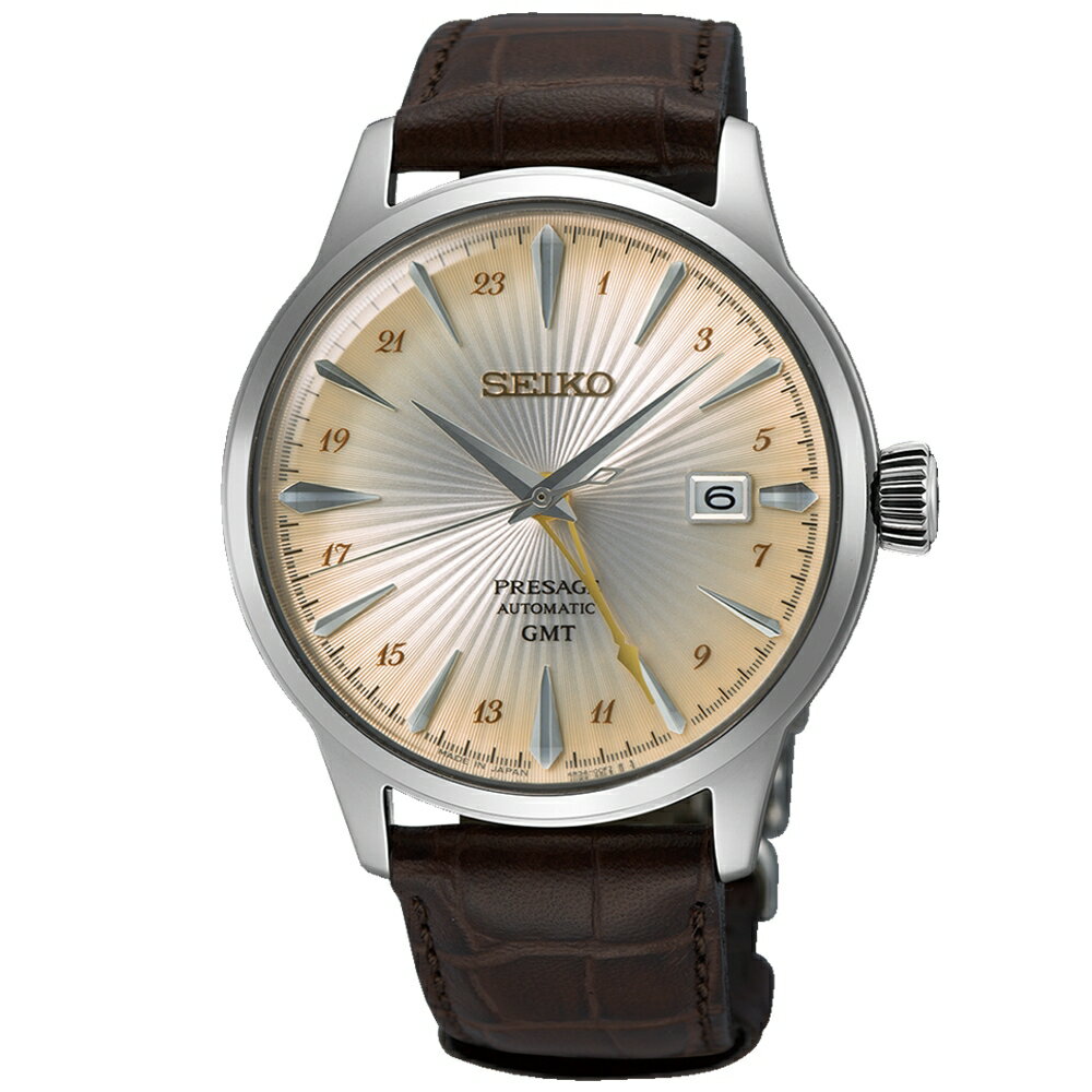 送禮首選★SEIKO 精工 PRESAGE 調酒師 雞尾酒GMT兩地時間機械錶-淡金 SSK041J1/4R34-00J0J  SK005 附提袋【全館滿額折價★APP下單點數4倍送】線上購買享_實體門市同步服務