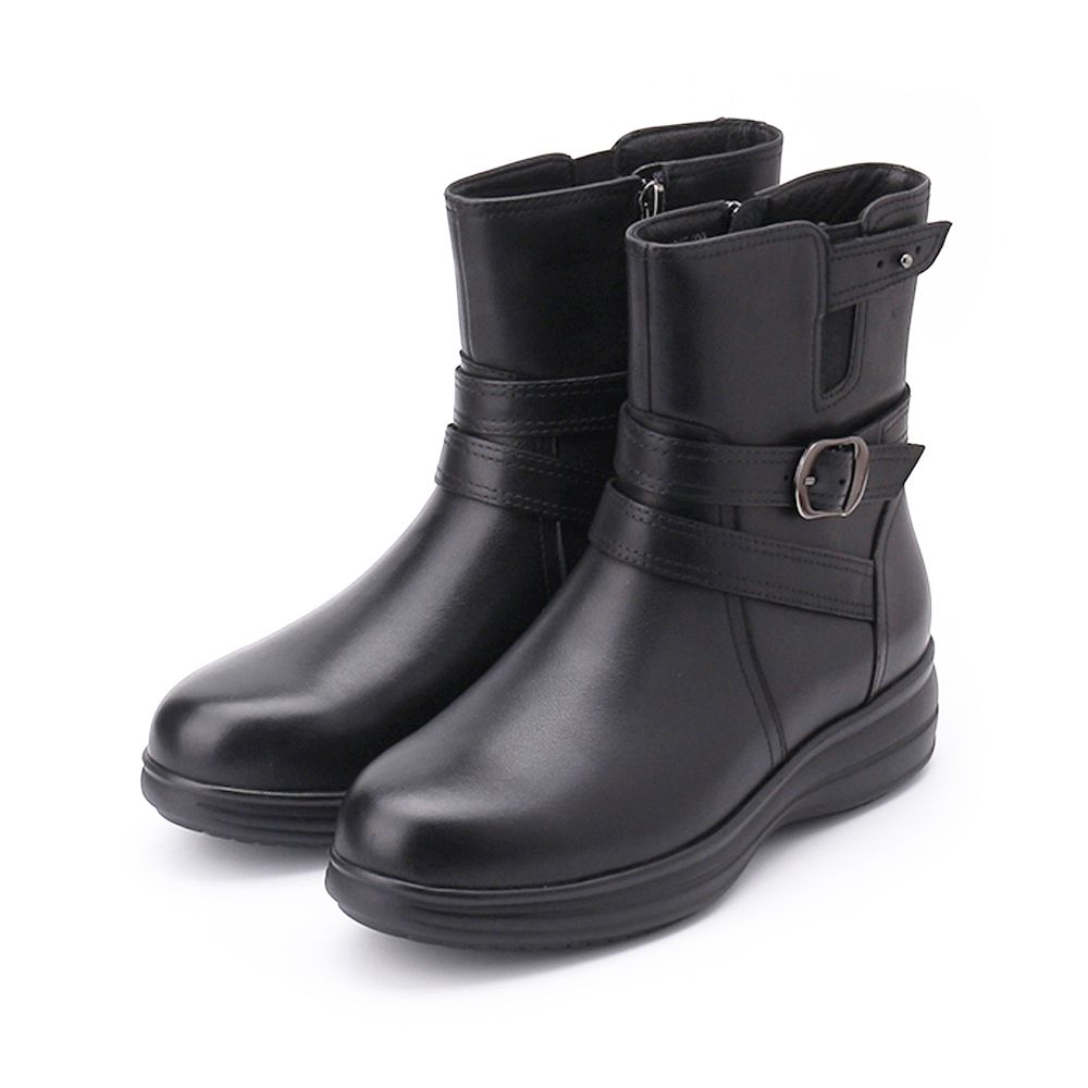 LUZZI 側釦半筒靴 黑 女鞋