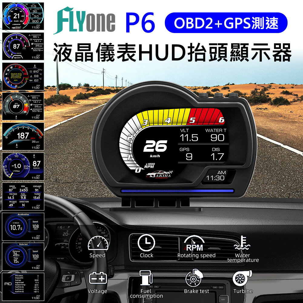 FLYone P6 GPS測速版 液晶儀錶OBD2+GPS行車電腦 汽車 HUD抬頭顯示器
