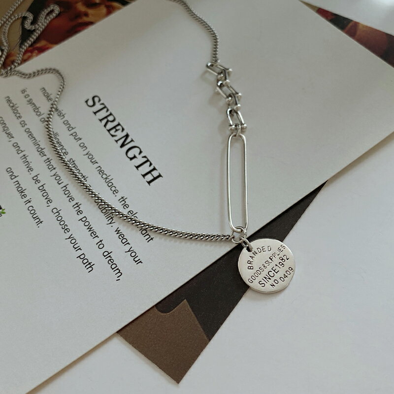 925純銀字母圓牌項鏈女年新款鎖骨鏈百搭頸鏈個性嘻哈衛衣鏈 3