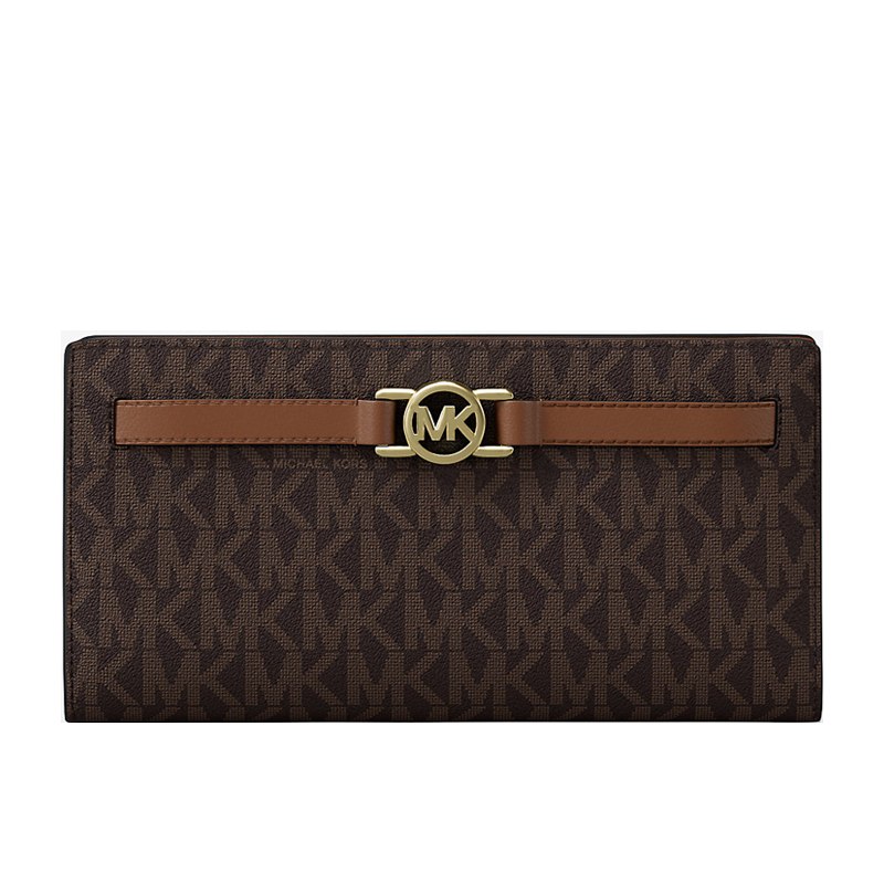 MICHAEL KORS 對摺長夾 卡片夾 防刮老花PVC塗層帆布 長夾 皮夾 M82526 深咖啡色MK(現貨)▶指定Outlet商品5折起☆現貨【送禮首選★APP下單點數4倍送】