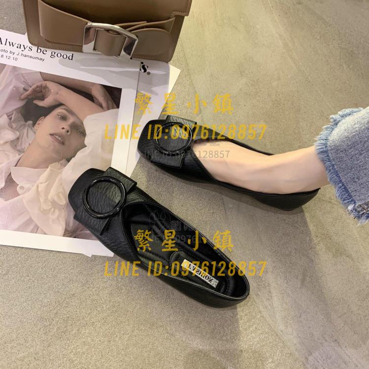 豆豆鞋女春季淺口方頭單鞋軟底百搭工作鞋上班平底鞋【繁星小鎮】