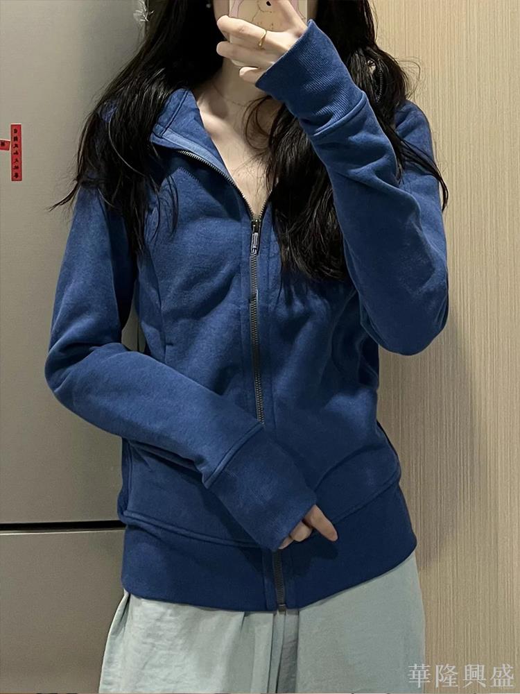 華隆 外套女春秋款2024新款秋季衛衣秋冬修身連帽開衫緊身運動套裝上衣