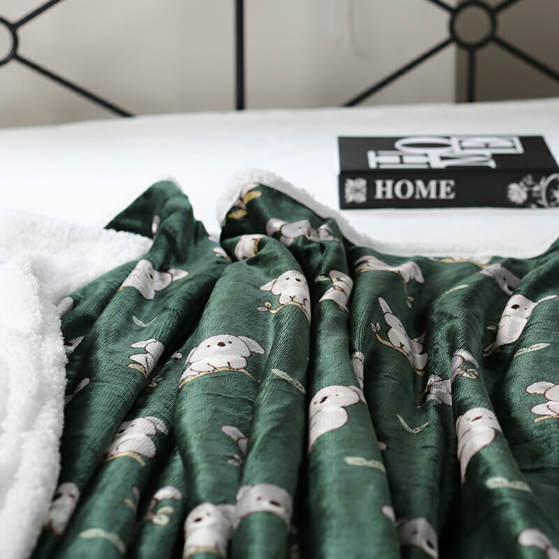 冬季雙層加厚羊羔絨毛毯蓋毯 墨綠考拉沙發毯午睡毯休閑臥室毯子