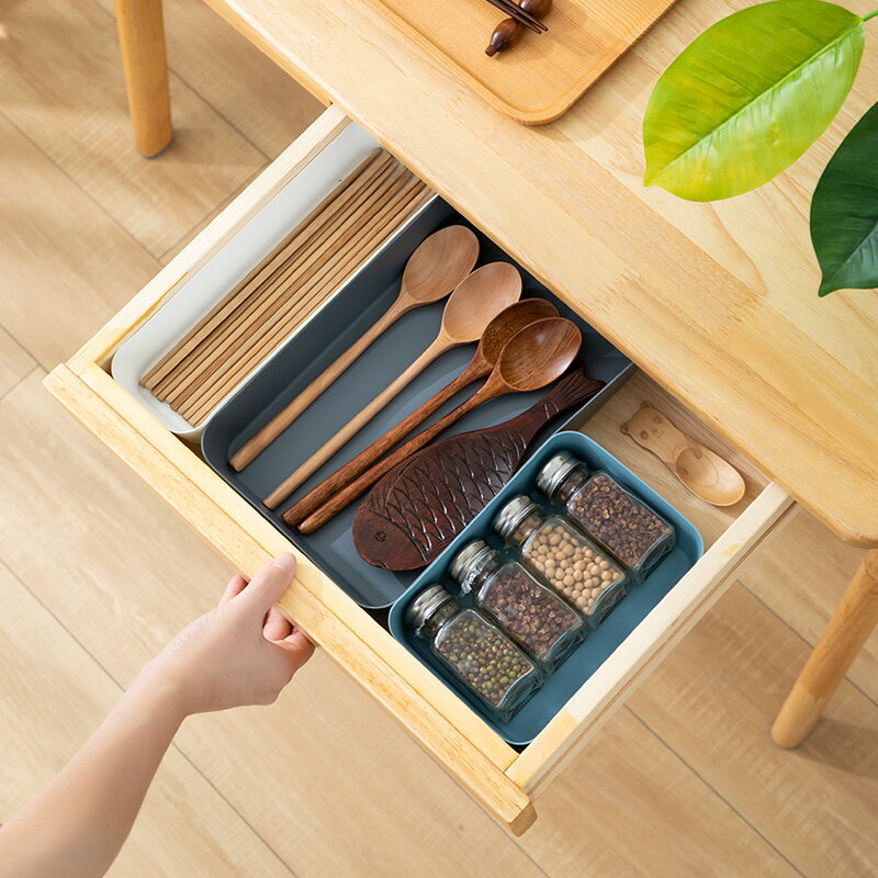 廚房餐具收納盒抽屜式塑料分隔整理盒子勺筷收納盒櫥柜置物架