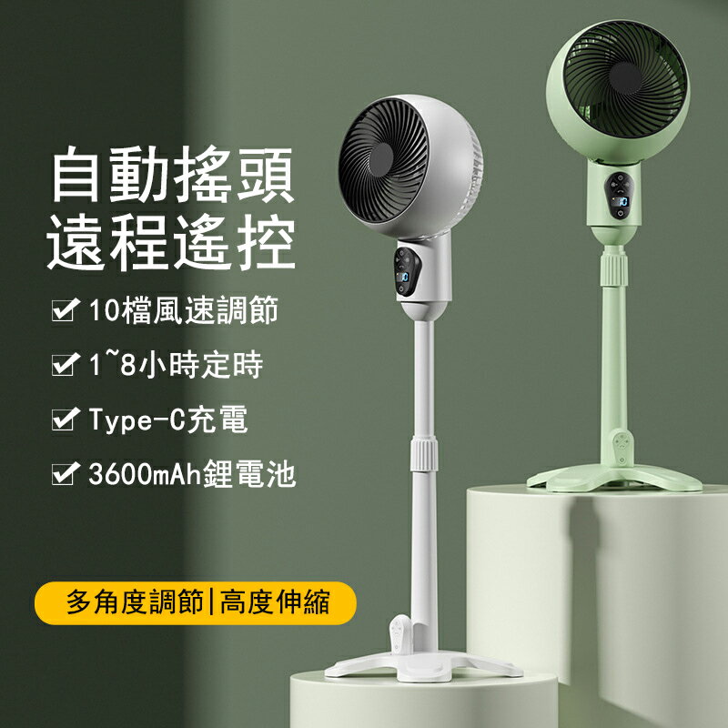 【免運】家用辦公大風力空氣循環扇 USB充電式搖頭落地扇 遙控風扇 風扇