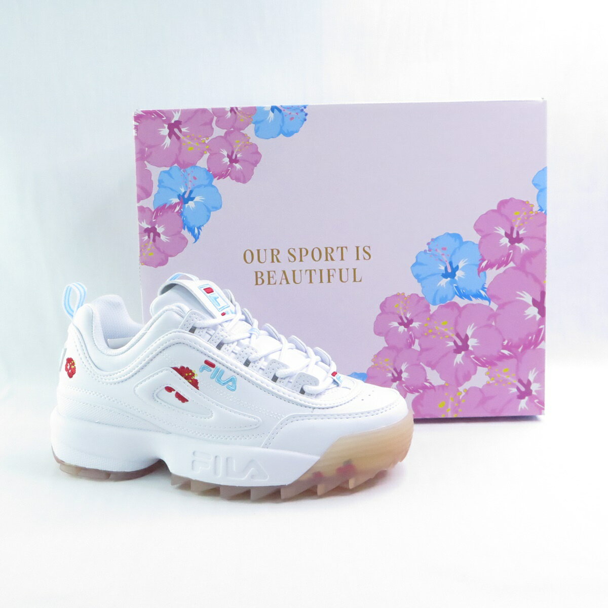 FILA 母親節推薦 扶桑花 限量款 5C131Z125 女款 休閒鞋 老爹鞋 鋸齒鞋 白/紅【iSport愛運動】