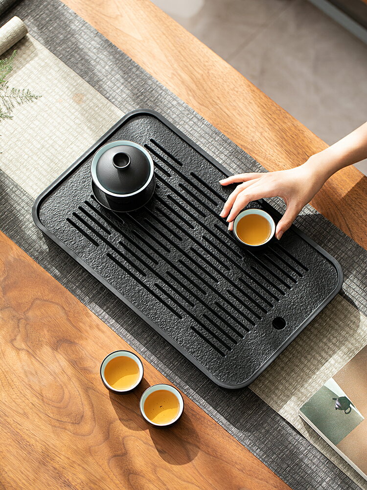 茶盤套裝家用現代簡約新款仿烏金石頭茶具托盤儲排水幹泡茶臺小型