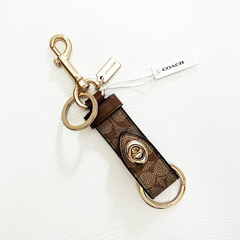 美國百分百【全新真品】COACH 鑰匙圈 C4316 皮革 配件 專櫃精品 吊飾 LOGO 印花 駝色 CJ70