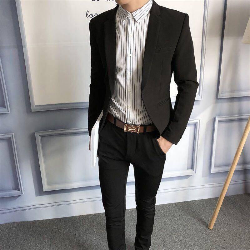 男生面試服裝穿著西裝推薦到2023新款髮型師小西裝套裝男快手紅人社會小夥緊身帥氣韓版兩件套一套男裝就在吉宅良品推薦男生面試服裝穿著西裝