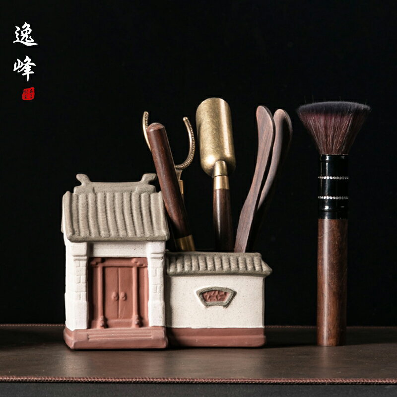 逸峰創意陶瓷中式復古茶道六君子擺件禪意家用茶具配件零配茶筒