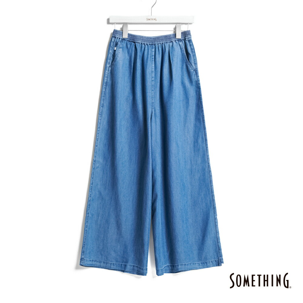 SOMETHING 女款 萊賽爾鬆緊超寬牛仔褲 (中古藍)