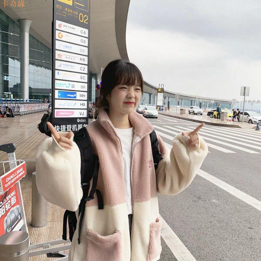 秋冬季新款拼色厚實仿羊羔毛立領加絨加厚保暖學院韓版外套女