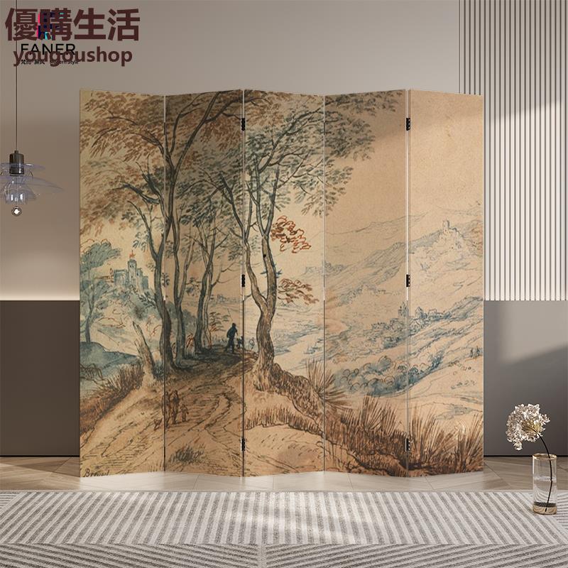 優購生活~定製梵而法式復古現代簡約隔斷屏風折疊移動客廳臥室遮擋玄關家用實木定製 屏風櫃 屏風 隔間 客廳 玄關櫃 隔板 屏風架訂製 可付費上門安裝