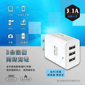 DR.AV聖岡科技 3.1A USB三孔急速智能充電器【USB-533】