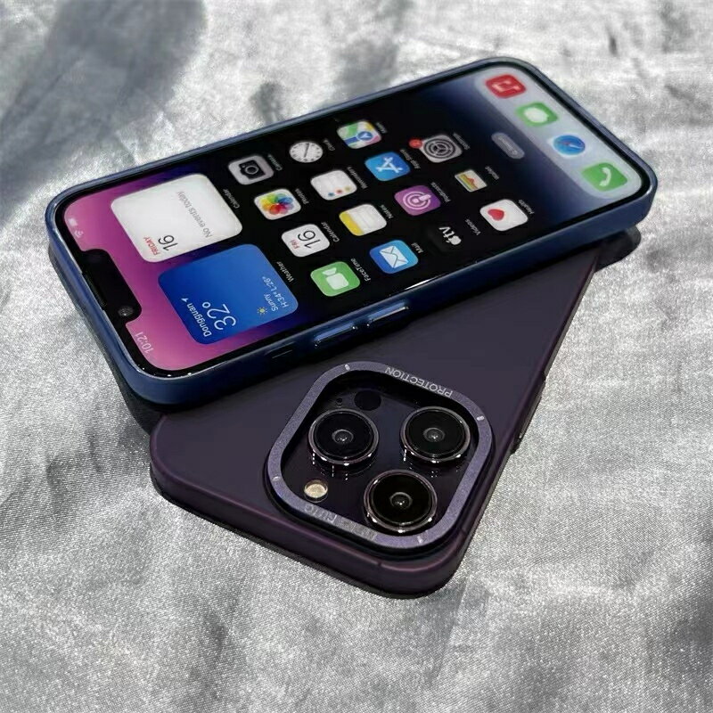磨砂手機殼簡約金屬鏡頭框適用於iPhone 14 13 12 Pro Max 蘋果i14 防摔
