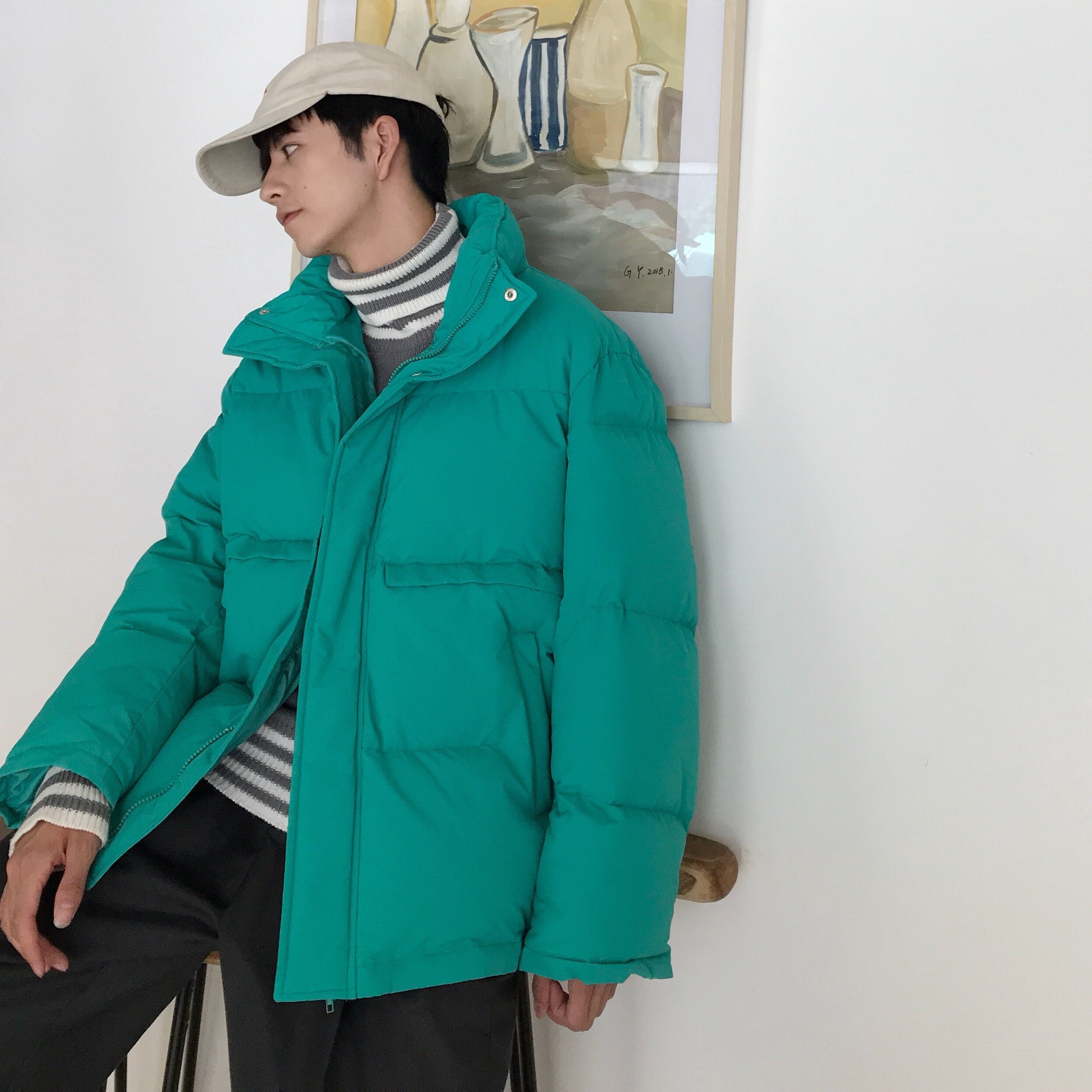 FINDSENSE品牌 韓國 時尚 潮 男鼕季 防寒保暖 立領 短款 純色 棉衣外套
