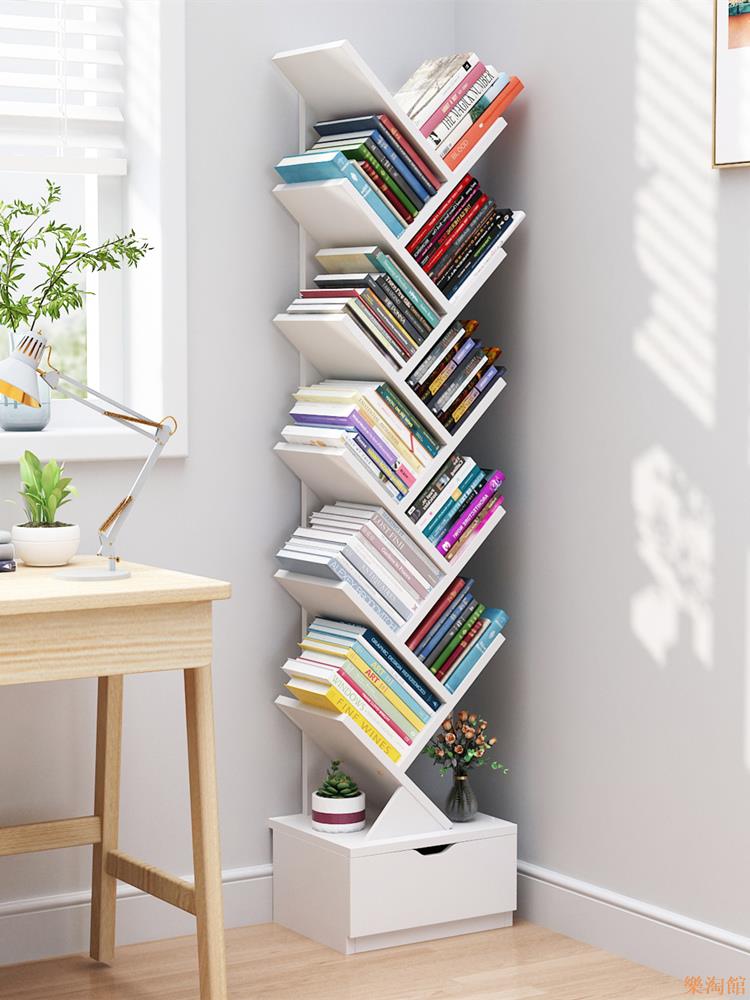 簡約現代兒童書架置物架落地靠墻樹形簡易小型客廳書柜子收納家用