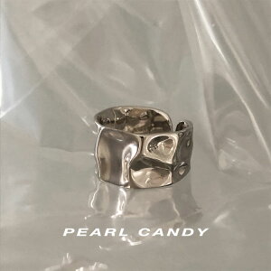 PEARL CANDY . 925純銀復古暗黑褶皺凹凸紋理寬面金屬指環 戒指