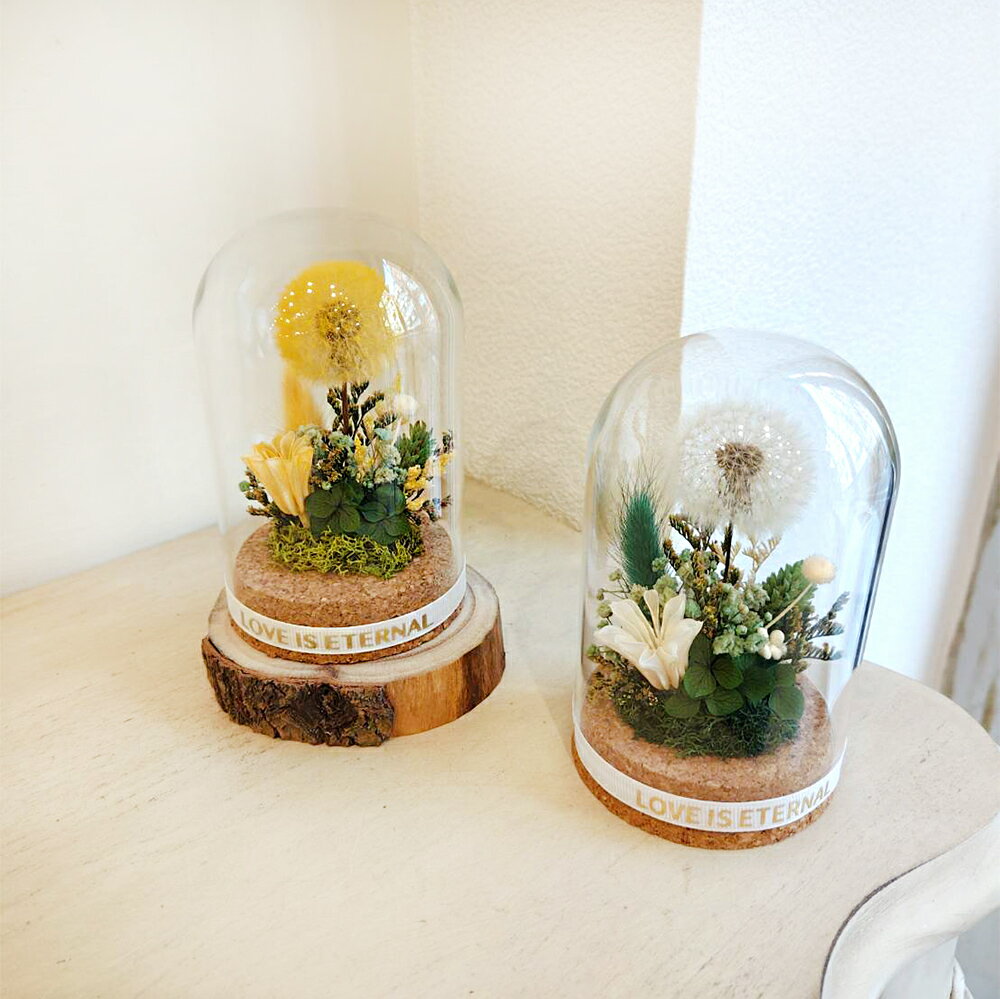 萩蒔花花藝x覓品竹北手作店-乾燥花x永生花創作橢圓玻璃花盅-幸福蒲公英-共2色