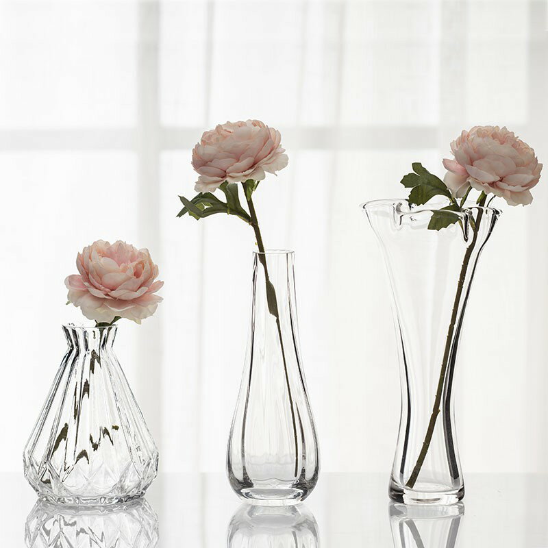 【優選百貨】簡約一支花玻璃花瓶透明水培花器 餐桌臺面現代裝飾小清新擺設