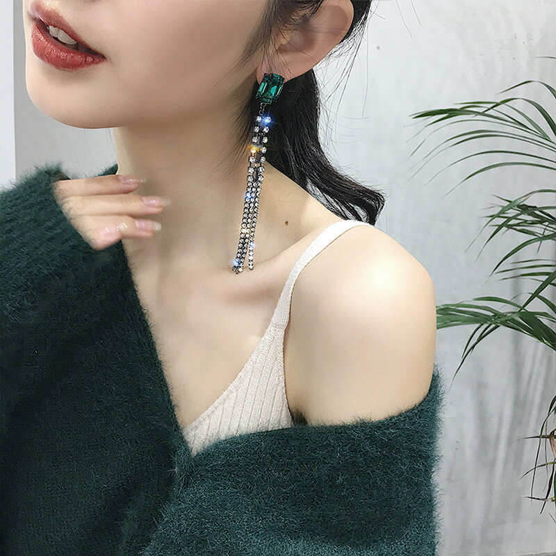 不對稱鋯石流蘇耳環女韓國氣質夸張網紅個性ab款耳飾銀針耳釘