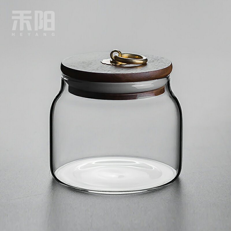 禾陽 相思木玻璃茶葉罐 便攜密封罐儲物罐透明小號茶罐茶倉儲存罐