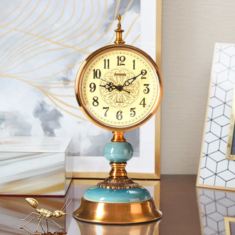 歐式創意臺式鐘表擺件 美式臺鐘客廳玄關樣板間軟裝飾品時鐘座鐘