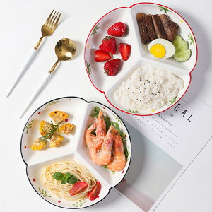 餐定量碗家用創意分隔盤子陶瓷分菜三格分餐盤兒童早餐減脂