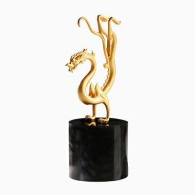【24K金騰龍擺件禮盒裝-5.5*14.5cm-1款/組】陝歷博文創仿刻唐代鎏金鐵芯銅龍擺件 -90303