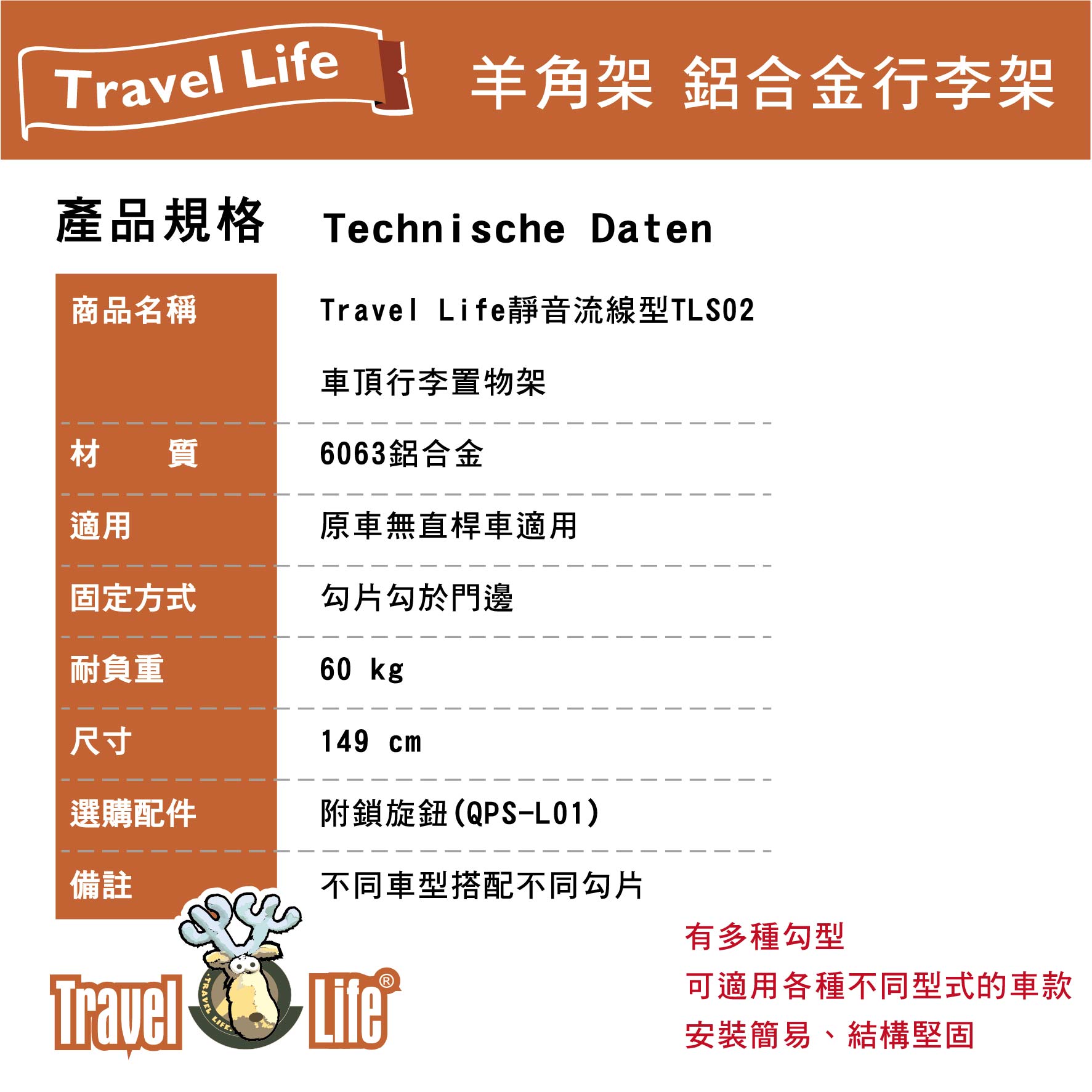 MRK】 Travel Life RAV4 TLS02 (149cm) 靜音流線型車頂架行李置物架橫桿| MyRack 車架專家MRK 皮卡配件|  樂天市場Rakuten