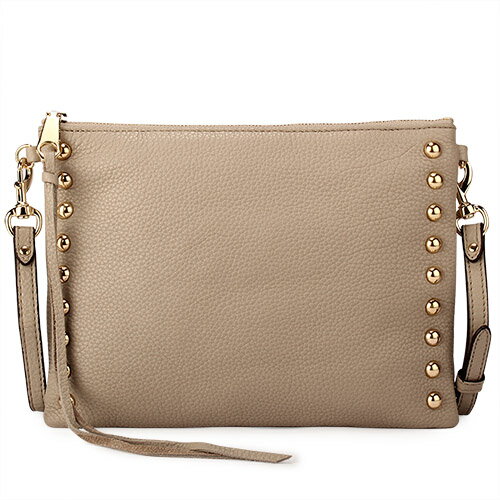 【ibrand 愛名牌】Rebecca Minkoff moto皮革鉚釘裝飾拉鍊斜背包-卡其色 220044