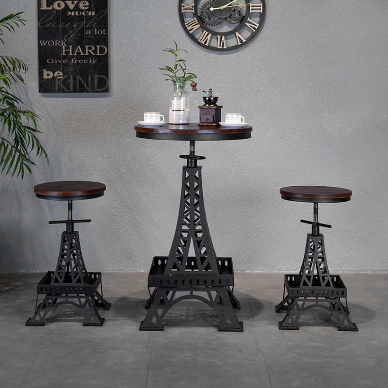 鐵藝實木吧臺椅調節椅子巴黎鐵塔凳工業風創意椅現代咖啡廳酒吧椅