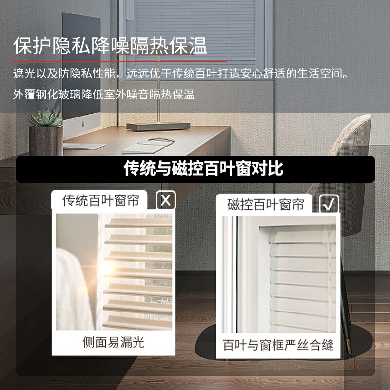 單玻磁控內建百葉窗簾鋁合金廚房廁所衛生間內開窗中空玻璃遮光簾
