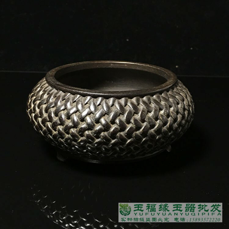 古玩古董雜項 花梨木木雕刻網狀編織紋筆洗 古典文房擺件收藏