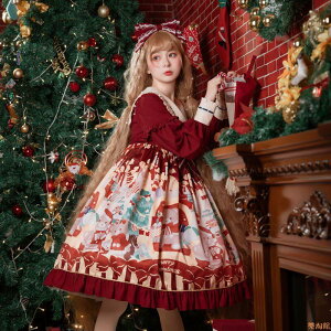 圣誕小熊 lolita正版裙op原創甜系可愛高腰圣誕洛麗塔洋裝公主裙