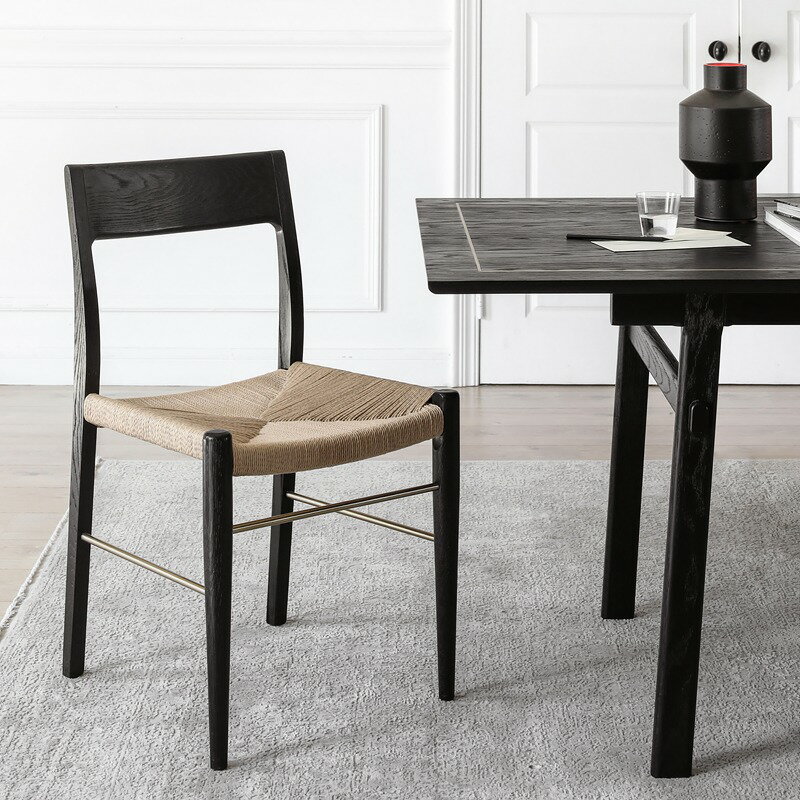 北歐實木餐椅設計師norhor復古椅家用輕奢意式靠背休閑繩編椅
