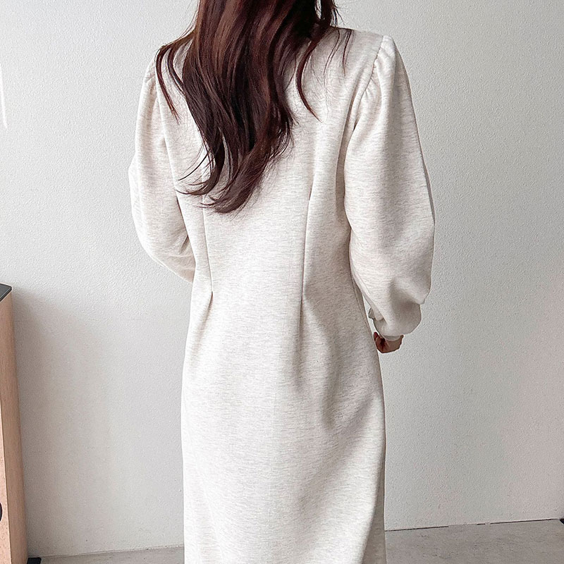 ANNAS 正韓顯瘦線刷毛洋裝 腰身 縮腰 打折 長袖 長裙 長洋裝 連身裙 顯瘦 加厚棉 素面 保暖 加絨刷絨 韓國 5