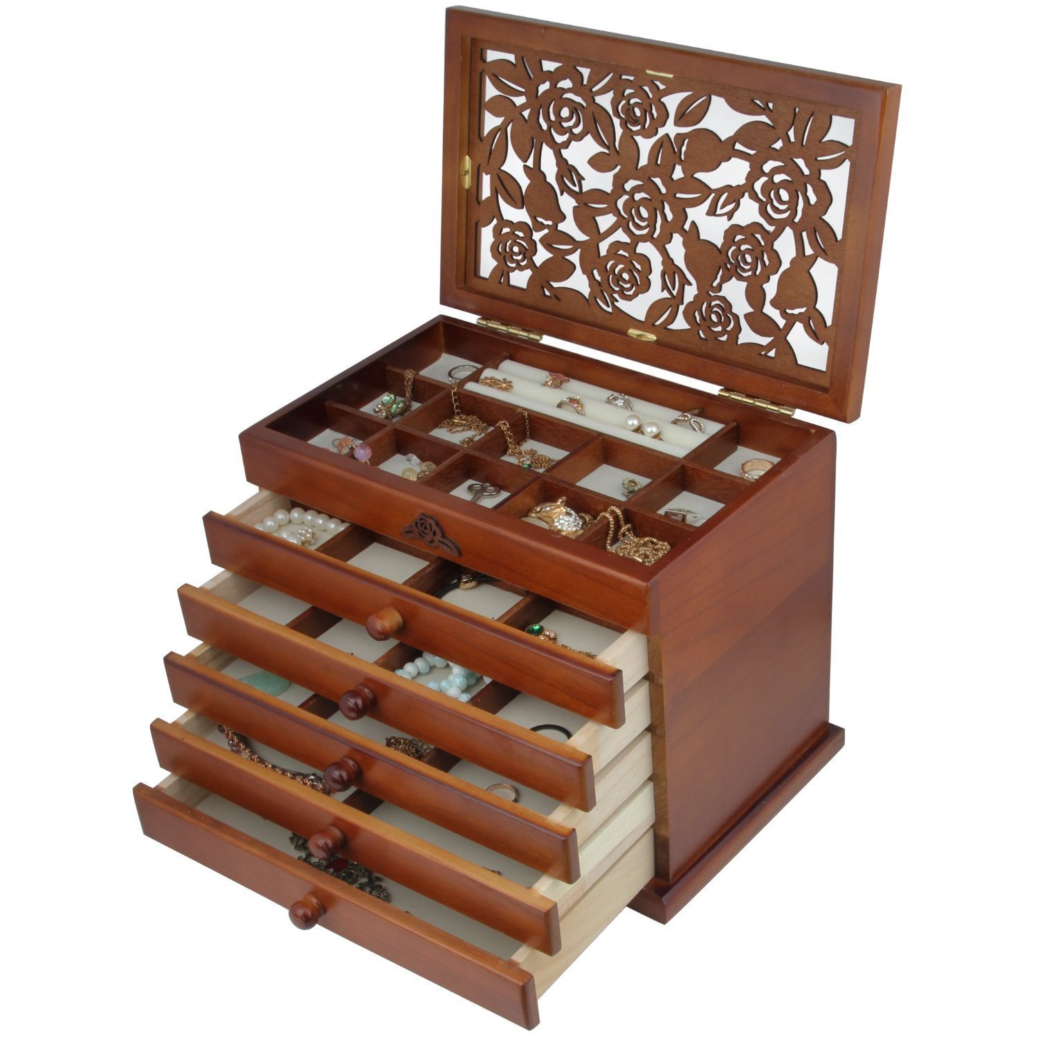 New Shining Image: Real wood / Wooden Jewelry Box Case (Dark Brown ...