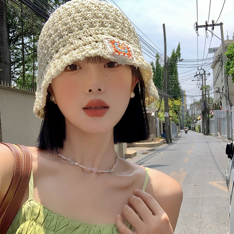 編織漁夫帽女夏季鏤空透氣遮陽防曬水桶帽韓版百搭顯臉小帽子ins—貼心服飾
