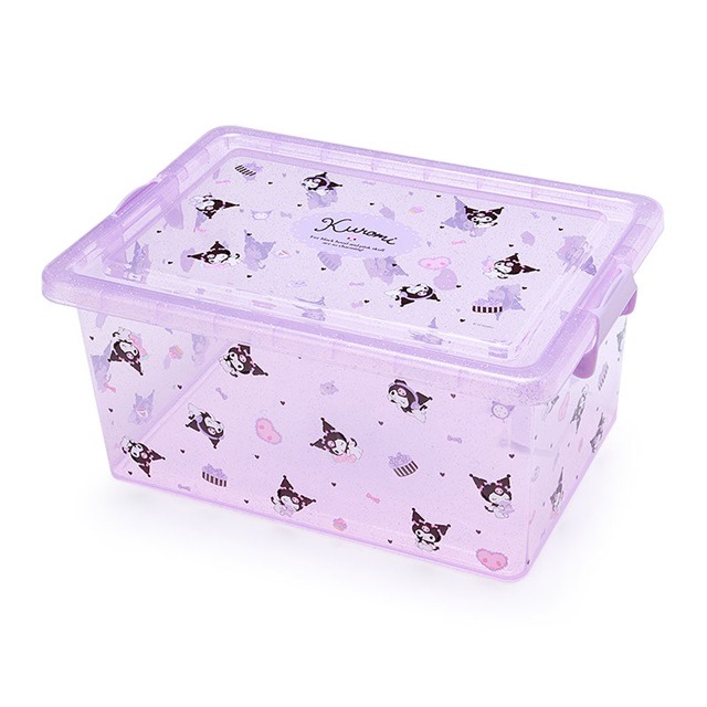 【震撼精品百貨】酷洛米 Kuromi~Sanrio 日本SANRIO三麗鷗 酷洛米透明拿蓋收納箱 L 亮粉 (紫滿版)*24113