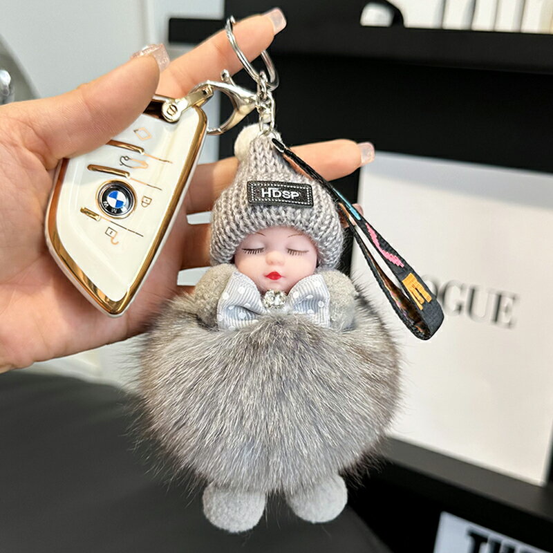 鑰匙扣 鑰匙圈 汽車鑰匙圈 真狐貍毛娃娃汽車鑰匙扣掛飾可愛毛絨公仔玩偶書包包掛件情侶禮物『JJ1279』