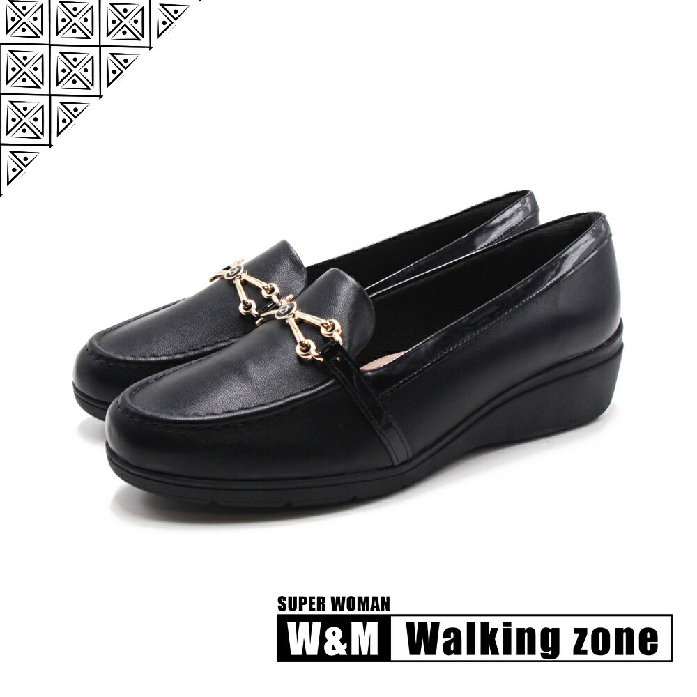 WALKING ZONE SUPER WOMAN系列 交叉LOGO莫卡辛休閒鞋 女鞋－黑