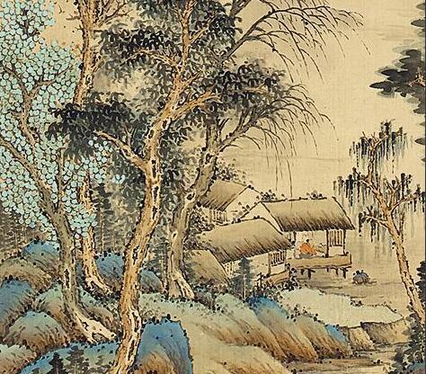名畫復製品吳鏡汀青綠山水立軸30X123仿古畫山水畫國畫名人字畫