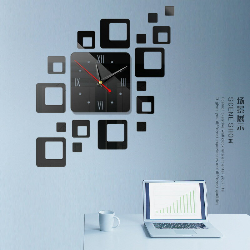 創意歐式掛鐘diy3D立體裝飾鐘亞克力鏡面鐘方塊組合時鐘JCY45