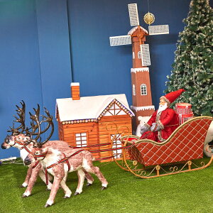 免運 圣誕節裝飾大型圣誕老人麋鹿馴鹿拉雪橇車鹿拉車 一套場景布置 交換禮物全館免運