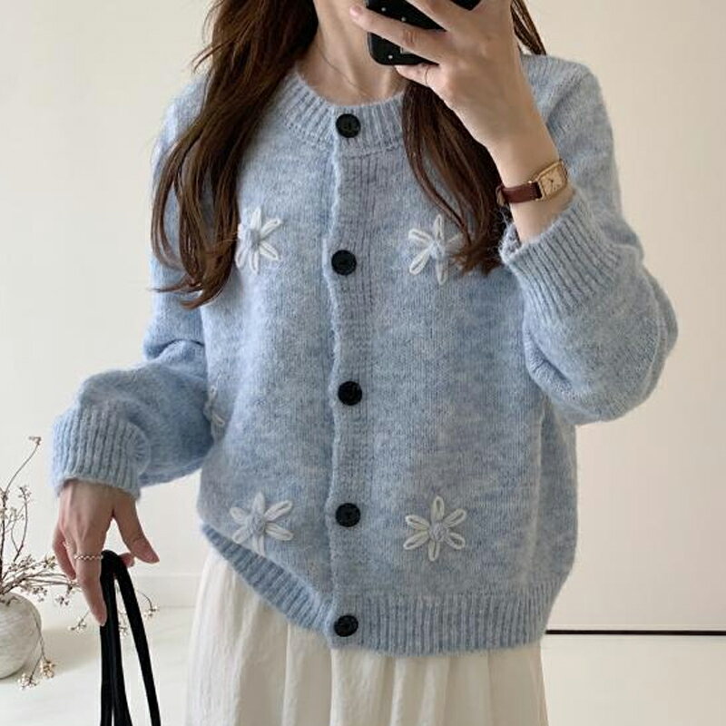 【巴黎精品】現貨+預購 法式針織外套寬鬆上衣針織衫毛衣大碼百搭休閒女裝-立體花朵女外套4色a1lg36