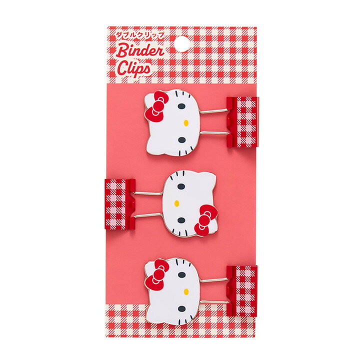 【震撼精品百貨】Hello Kitty 凱蒂貓~日本SANRIO三麗鷗 KITTY型長尾夾3入組-格紋款*61536