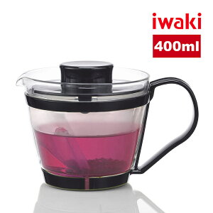 【iwaki】日本品牌可微波耐熱玻璃泡茶壺-400ml 黑色(原廠總代理)