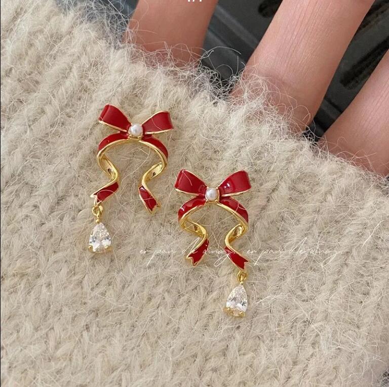 耳環新年復古蝴蝶結耳釘耳環顯白溫柔甜美氣質新年高級耳飾女【步行者戶外生活館】